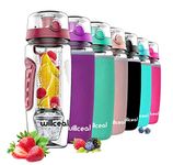 Fruit Infuser Water Bottle 32oz Durable with Detachable Ice Gel Ball,Large - BPA Free Tritan, Flip Lid, Leak Proof Design - Sports, Camping (Deep Red)