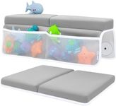 Comfortable Baby Bath Kneeler and Elbow Rest Pad Set – Thick Memory Foam Bath Kneeling Pad with Elbow Support – Baby Bathtub Cushion with Toy Organizer for Bathing Infant or Toddler - Grey