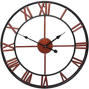 ZJYWMM Outdoor Garden Wall Clock, Large Roman Numerals, Wrought Iron, Bronze, 60cm, Weatherproof, Battery Operated