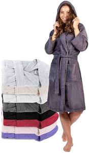 Twinzen Peignoir de Bain Femme - L - Gris Foncé - 100% Coton avec Capuche - Certifié OEKO-TEX® - Robe de Chambre Eponge 2 Poches, Ceinture - Doux, Absorbant et Confort