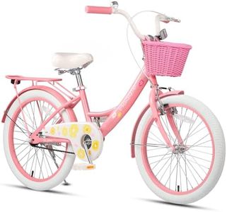 Glerc Maggie Grils Bike, 20 Inch Kids Bicycle for 7-13 Years Old Chlidren, Princess Styles Kids Bikes with Rack & Basket & Kickstand, Pink & White
