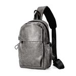 Small Sling Crossbody Backpack Shoulder Messenger Bag for Men Women One Strap Backpack for Hiking Walking Biking Travel Grey-leather