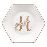 CARAKNOTS Personalized Gifts for Women Ring Dish Initial H Trinket Dish with Gold Floral Monogrammed Jewelry Tray Ceramic Funny Birthday Christmas Gifts for Her Mom Sister Friends Key Jewelry Holder