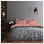 Lions 4 Piece Complete Bedding Set – Geometric Pink Grey Printed 1x Double Duvet Cover 2x Pillowcase 1x Fitted Sheet, Ultra Soft Reversible Poly Cotton Quilt Covers