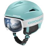 Odoland Ski Helmet, Snowboard Helmet with Ski Goggles for Skiing, Shockproof, Windproof, Safety Snow Sports Helmet and Protective Goggles for Men Women and Youth,Light Cyan, M