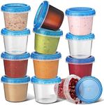 4 Oz. Small Containers with Lids [12 Pack] Small Snack Containers with Twist Top Lids | Condiment Containers for Puree, Snacks, and More | Reusable Small Plastic Food Storage Containers, BPA Free