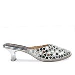 Rocia Women's Silver Mirror Work Block Heel Mule