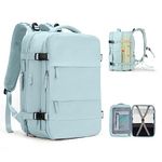 SEAFEW Travel Backpack for Women, Carry on Luggage Backpack Flight Approved Travel Backpack, Waterproof Outdoor Hiking Rucksack Casual Daypack 17 Inch Business Laptop Backapck Expandable,O3-Light Blue