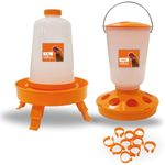 EDRAZ Chicken Feeder and Waterer Kit with Adjustable Legs - Rain Proof 1Kg Chick Feeder and 1.5L Chick Waterer with Poultry Rings