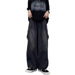 ZxrFxr Grunge Baggy Jeans Y2K Emo Alt Cargo Pant Fairycore Demin Cloting Aesthetic Jogger Sweatpants Hiphop Tripp Streetwear (Color : Black, Size : L)