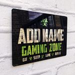 ShopQuality4U Personalised Game Metal Mirror Gamer Sign - Customised Printed Wall Art Plaque A3 Gaming Zone Caution