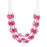 FULU AUTUMN Layered Statement Chunky Necklace for Women Beaded Costume Silver Necklace with Shell Beads Valentines Birthday Gifts for Her(Hot pink)