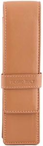 DiLoro Leather Pen Case Pouch Holder for Two Fountain Ballpoint Rollerball Pens or Pencils (Tan)