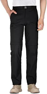 FREE SOLDIER Men's Outdoor Convertible Hiking Pants with Belt Lightweight Quick Dry Tactical Cargo Pants Nylon Spandex (Black 34W x 32L Old)