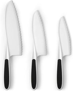 Zulay 3-Piece Kids Knife Set for Real Cooking & Baking - Toddler Knives for Cutting Fruits, Veggies, & Cake - Children’s Montessori Knife with Serrated Edges - Safe & Fun Lettuce Knife (Black)