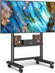 RFIVER Mobile TV Stand on Wheels for 50-86 Inch LCD LED OLED Flat Panel Plasma TV,Height Adjustable TV Floor Stand with Shelf Tall TV Stand Wheels Max VESA 800x600mm up to 68 kg,Black