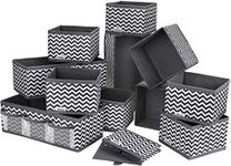 DIMJ 12 PCS Dresser Drawer Organiser Fabric Storage Box Foldable Wardrobe Dividers Cubes for Socks, Underwear, Ties, Scarves, Cosmetics (Grey)