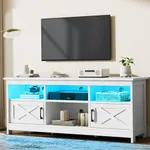 YITAHOME Farmhouse TV Stand with Power Outlet, LED Light Entertainment Center for 65 Inch TVs, TV Cabinet with Storage, Rustic Media Console for Living Room, 59" White