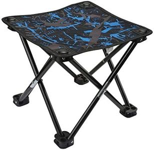 Mini Portable Folding Stool, Mini Camp Stool, Outdoor Folding Chair for BBQ,Camping,Fishing,Travel,Hiking,Garden,Beach,Oxford Cloth Seat with Carry Bag(Camouflage) (Blue)