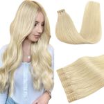 DOORES Hair Extensions Tape in Bleach Blonde 16 Inch 50g 20pcs Real Tape in Human Hair Extensions Natural Hair Extensions Straight