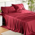 Bedsure Full Size Sheets, Cooling Sheets Full, Rayon Derived from Bamboo, Deep Pocket Up to 16", Breathable & Soft Bed Sheets, Hotel Luxury Silky Kids Bedding Sheets & Pillowcases, Burgundy