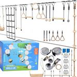 Ninja Warrior Obstacle Course for Kids – 2 x 60 ft, 880 lbs Capacity, 13 Weatherproof Obstacles, Bottom Line, Traverse Rings, Monkey Net – Easy Setup on Trees or Posts for Outdoor Fun