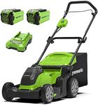 Greenworks 40V Cordless Lawnmower for Lawns up to 500m², 41cm Cutting Width, 50L Bag, Two of 40V 2Ah Batteries & One Charger, 3 Year Guarantee-G40LM41K2X, Green, Black, Grey