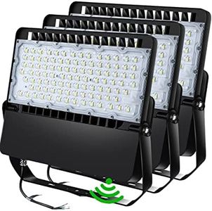 ledmo Super Bright LED Flood Light Outdoor Fixture with Dusk to Dawn Photocell - Commercial Grade Waterproof Floodlights for Large Stadiums, 5000K, 36000 Lumen (3 Pack)