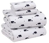 Ruvanti Flannel Sheets Queen Size - 100% Cotton Double Brushed Bed Sheets, Deep Pockets 16 Inches Queen Sheet Set, All Seasons Breathable & Extra Soft - Warm & Cozy, 4 Piece, Oh Hi Bear