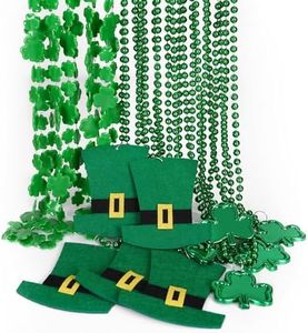 HOOSUN 15 Pack St Patricks Day Beads Necklaces Bulk,St Patricks Day Decorations Accessories for Party Favors,St Patrick's Day Necklaces Party Supplies,Saint Patricks Day Green Beads Shamrock Necklace