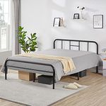 Yaheetech 4ft6 Black Iron Double Bed Frame Platform Bed with High Headboard, Strong Metal-Framed Bed with Storage