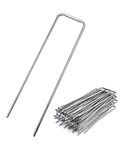 OYYQ 200 Pack 6 Inch 11 Gauge Galvanized Garden Landscape Staples Stakes Pins,Stainless Steel Staples for Weed Barrier Fabric, Ground Cover, Garden Hose, Drip Irrigation Tubing (200)