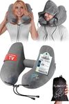 FLOWZOOM AIR Inflatable Travel Pillow for Airplane - Hooded Neck Pillow for Travel - Inflatable Travel Neck Pillow - Plane Pillow - Neck Cushion - Flight Pillow - Travel Neck Pillows - Grey