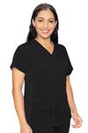 Med Couture Touch Women's 7459 "Kerri V-Neck Knit Side Panel Scrub Top-Black-X-Small