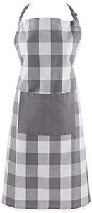 DII Unisex Buffalo Check Kitchen Collection, Classic Farmhouse Chef Apron, One Size, Gray & White