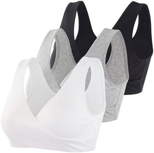 Topwhere Women's Cotton Wireless Sleep Bra for Nursing and Maternity, Black+grey+white, XX-Large