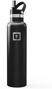 IRON °FLASK 24 oz Narrow Mouth Water Bottle with Straw | Insulated Stainless Steel Sports Water Bottle with Leakproof Straw Lid - BPA Free, Cold 24 Hrs, Sweat Free (Midnight Black)