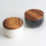 jalz jalz Marble Salt and Pepper Bowls Salt Box Salt Cellar Set solid natural Wood Cover large capacity salt box gift packing