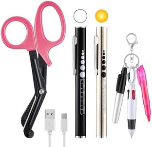 Enhon 6 Pack Nurse Tools Set, 2 Rechargeable Pen Light with Two LED Sources and Pupil Gauge, One 6'' Medical Scissors and 3 Mini Highlighter Pen for Nurse, Student, Doctor, First Aid (Pink)