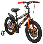 VESCO Kick Pro Orange 16T Kids Cycle with Side Wheels | Rigid Suspension | 11 Inches Frame | Ideal for Boys & Girls