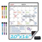 Large Magnetic Dry Erase Monthly Calendar for Fridge - 16“x20" - Monthly Calendar, Meal Planner, and Notes/to Do/Grocery All-in-One, 6 Magnetic Dry Erase Markers and Eraser Included.