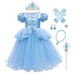 IWEMEK Girls Sofia Cinderella Dress Princess Costume + Accessories Set Fairy Tale Cosplay Halloween Carnival Costumes Christmas Birthday Pageant Party Fancy Dresses Kids #B: Cinderella 01 11-12 Years