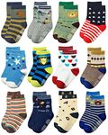 Deluxe Non Slip Anti Skid Slipper Cotton Crew Socks With Grips For Infant Baby Toddlers Boys (3-9 Months, 12 designs/RB-71518)