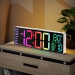 JALL 10.5'' Digital Large Alarm Clock with 8-in-1 RGB Colors, Date, Month, Temperature LED Display, Auto DST, Modern Decor for Desk, Wall, Living Room, Bedroom, Gift, Elderly (White, 10.5'')