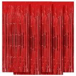 5 Pack Red Foil Fringe Curtain Backdrop, 3.2ft x 8.2ft Metallic Tinsel Foil Fringe Curtains, Tinsel Backdrop Streamers for Birthday Party Decoration Halloween Christmas Holiday Decor (Red)