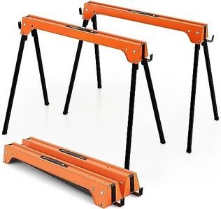 COSTWAY Folding Saw Horse Twin Pack, Heavy Duty Work Bench with Footpads and Convenient Handle, Fully Assembled Metal Trestle Stands Sawhorse for Sawing Work, Max Load 454kg (Orange)