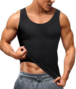 TAILONG Men's Compression Shirt - Slimming Body Shaper, Waist Trainer, Workout Tank Top, Abdomen Undershirt (Black, Medium-Large)