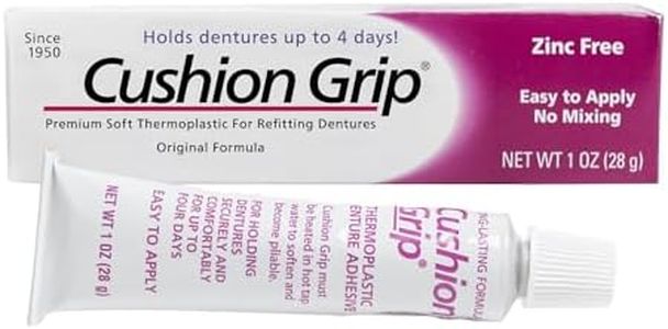 Cushion Grip Thermoplastic Denture Adhesive for Refitting and Tightening Loose Dentures [Not a Glue Adhesive, Acts Like a Soft Reliner] (1 Oz) Hold Dentures for Up to 4 Days.