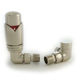 Thermostatic Radiator Valves Set - Realm Corner TRV Satin Brushed Nickel - 15mm