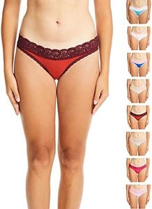 Esteez Women's Cotton Stretch Underwear - Bikini Panties - Lace Trim - Multi-pack, Bikini/Lace Trim-6pk Assorted, Large
